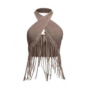 NEW FAIRE women's festival fringe top in mocha